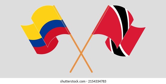 Crossed and waving flags of Colombia and Trinidad and Tobago. Vector illustration
