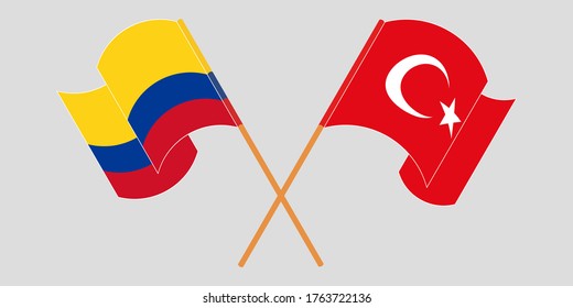  Crossed and waving flags of Colombia and Turkey