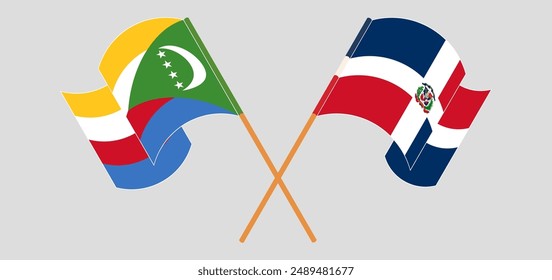 Crossed and waving flags of the Comoros and Dominican Republic. Vector illustration
