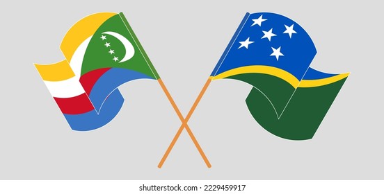 Crossed and waving flags of the Comoros and Solomon Islands. Vector illustration
