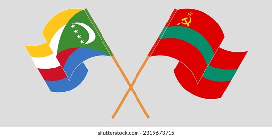 Crossed and waving flags of the Comoros and Transnistria. Vector illustration
