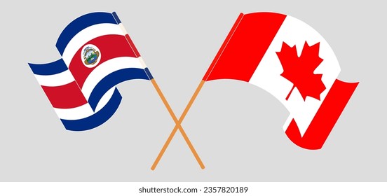 Crossed and waving flags of Costa Rica and Canada. Vector illustration
