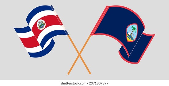 Crossed and waving flags of Costa Rica and Guam. Vector illustration
