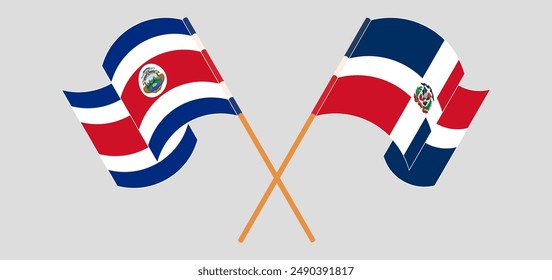 Crossed and waving flags of Costa Rica and Dominican Republic. Vector illustration
