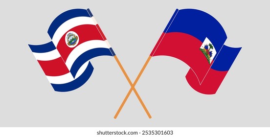 Crossed and waving flags of Costa Rica and Republic of Haiti. Vector illustration.
