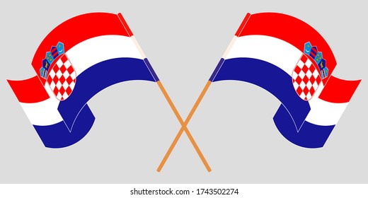 Crossed and waving flags of Croatia