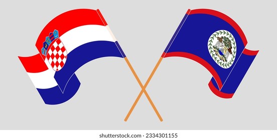 Crossed and waving flags of Croatia and Belize. Vector illustration
