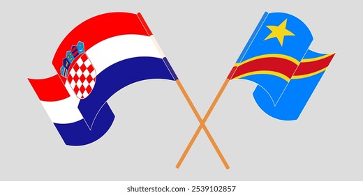 Crossed and waving flags of Croatia and Democratic Republic of the Congo. Vector illustration.
