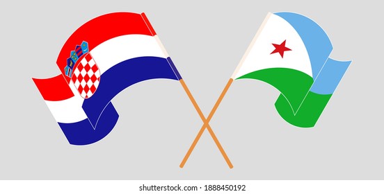 Crossed and waving flags of Croatia and Djibouti