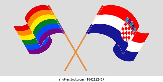 Заголовок: Crossed and waving flags of Croatia and LGBTQ

