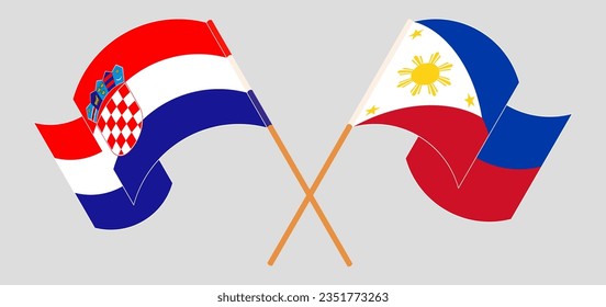 Crossed and waving flags of Croatia and the Philippines. Vector illustration
