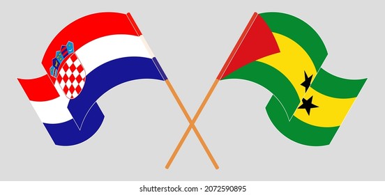 Crossed and waving flags of Croatia and Sao Tome and Principe