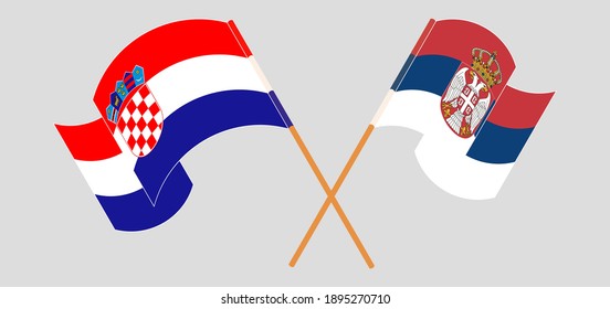 Crossed And Waving Flags Of Croatia And Serbia