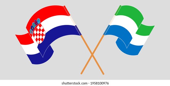 Crossed and waving flags of Croatia and Sierra Leone