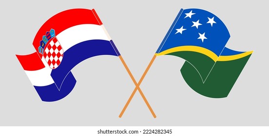 Crossed and waving flags of Croatia and Solomon Islands. Vector illustration
