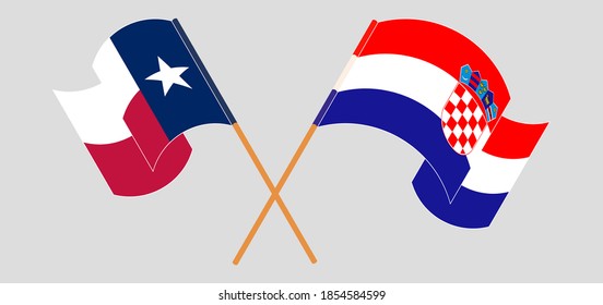 Banderas cruzadas y ondeando banderas de Croacia y el Estado de Texas