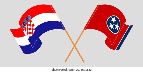 Crossed and waving flags of Croatia and The State of Tennessee. Vector illustration
