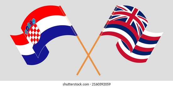 Crossed and waving flags of Croatia and The State Of Hawaii. Vector illustration
