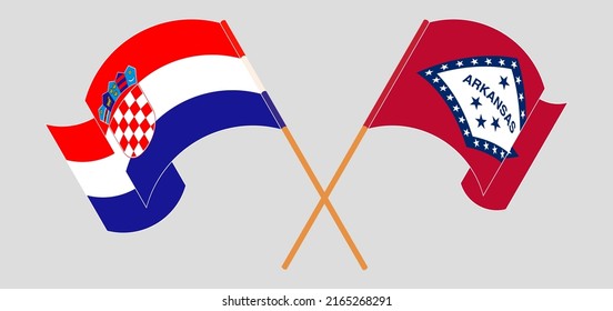 Cruzaron y ondearon banderas de Croacia y el Estado de Arkansas. Ilustración del vector
