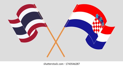 Crossed and waving flags of Croatia and Thailand