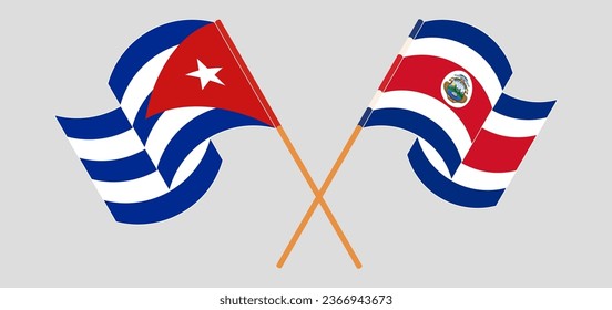 Crossed and waving flags of Cuba and Costa Rica. Vector illustration
