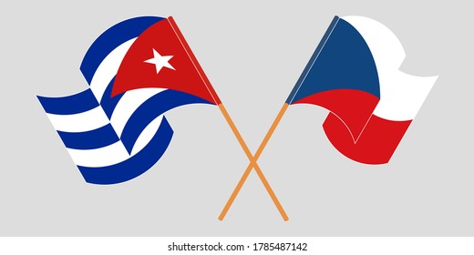 Crossed and waving flags of Cuba and Czech Republic