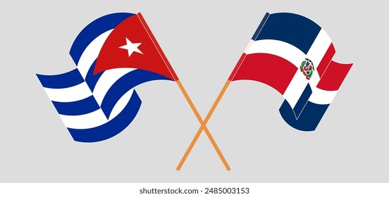 Crossed and waving flags of Cuba and Dominican Republic. Vector illustration
