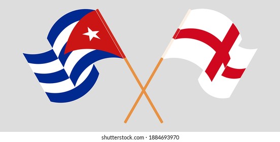 Crossed and waving flags of Cuba and England
