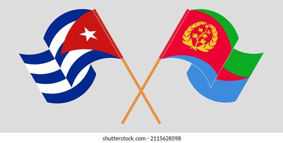 Crossed and waving flags of Cuba and Eritrea. Vector illustration
