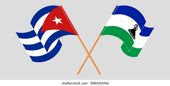 Cruzan y ondean banderas de Cuba y el Reino de Lesotho. Ilustración del vector
