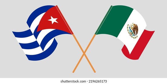 Crossed and waving flags of Cuba and Mexico. Vector illustration
