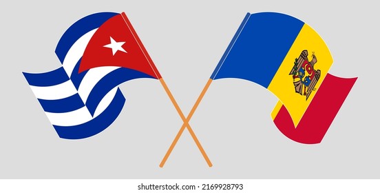 Cruzaron y ondearon banderas de Cuba y Moldavia. Ilustración del vector
