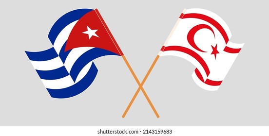 Crossed and waving flags of Cuba and Northern Cyprus. Vector illustration
