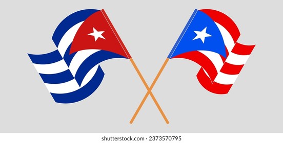Crossed and waving flags of Cuba and Puerto Rico. Vector illustration
