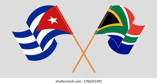 Crossed and waving flags of Cuba and Republic of South Africa