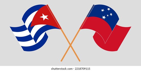 Crossed and waving flags of Cuba and Samoa. Vector illustration
