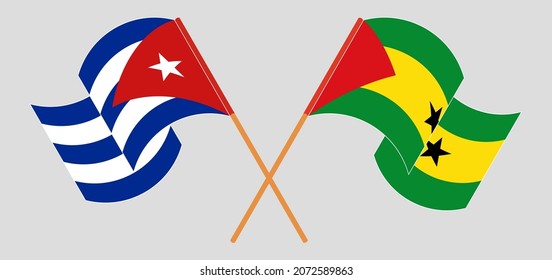 Crossed and waving flags of Cuba and Sao Tome and Principe
