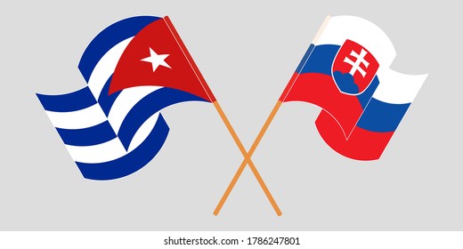 Crossed and waving flags of Cuba and Slovakia
