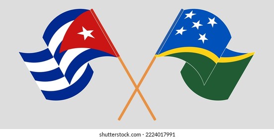 Gekreuzte und wehende Flaggen von Kuba und den Salomonen. Vektorgrafik
