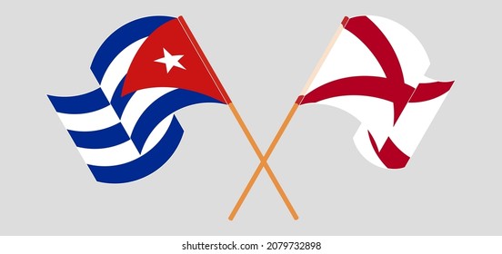 Cruzando y ondeando banderas de Cuba y el Estado de Alabama. Ilustración del vector
