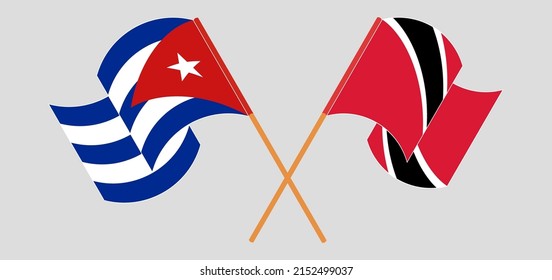 Crossed and waving flags of Cuba and Trinidad and Tobago. Vector illustration
