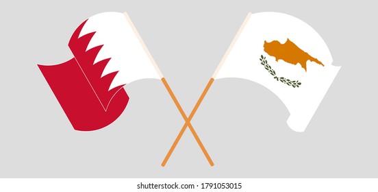Crossed and waving flags of Cyprus and Bahrain
