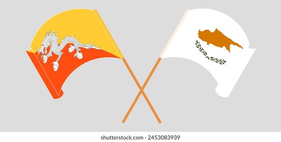 Crossed and waving flags of Cyprus and Bhutan