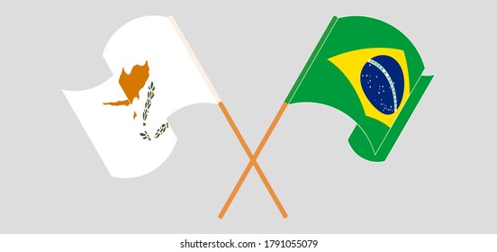 Gekreuzte und wehende Flaggen Zyperns und Brasiliens
