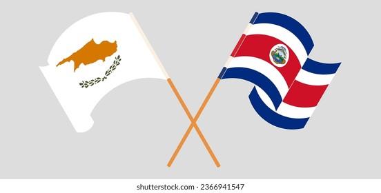Crossed and waving flags of Cyprus and Costa Rica. Vector illustration
