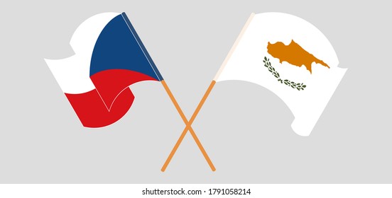 Crossed and waving flags of Cyprus and Czech Republic