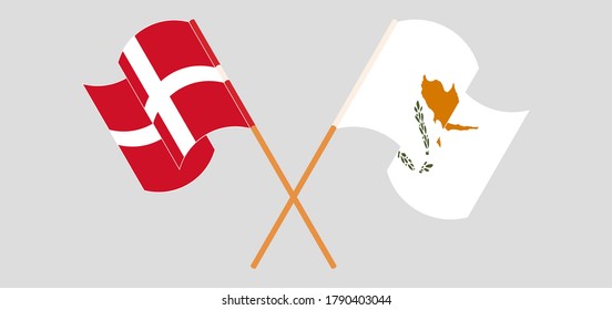 Crossed and waving flags of Cyprus and Denmark