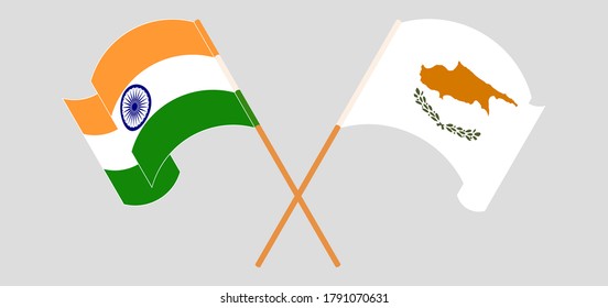 Crossed and waving flags of Cyprus and India