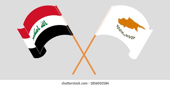 Crossed and waving flags of Cyprus and Iraq