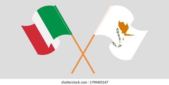 Banderas de Chipre e Italia cruzadas y ondeadas